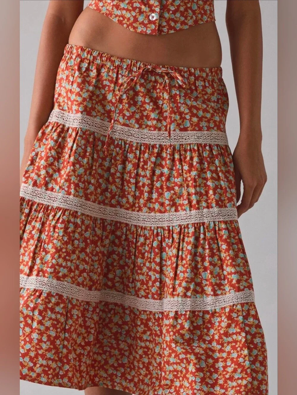 Kimchi Blue Floral Ruffle And Lace Trim Skirt Set